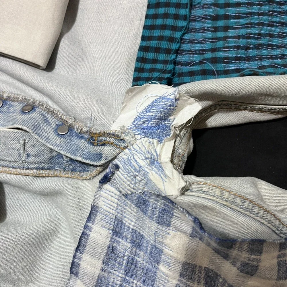 Levis 501 Jeans Sashiko Flannel Double Knee Thrash Vintage Levi USA 1990s 30x30